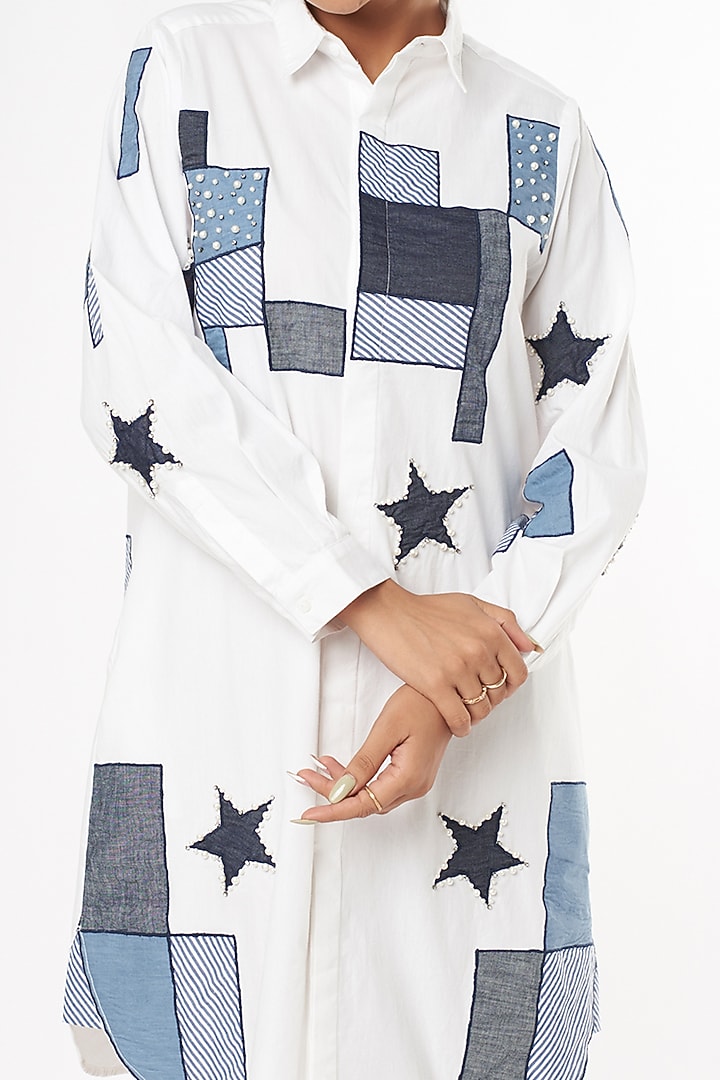 White Embroidered Summer Shirt Dress by Nakateki at Pernia's Pop Up Shop