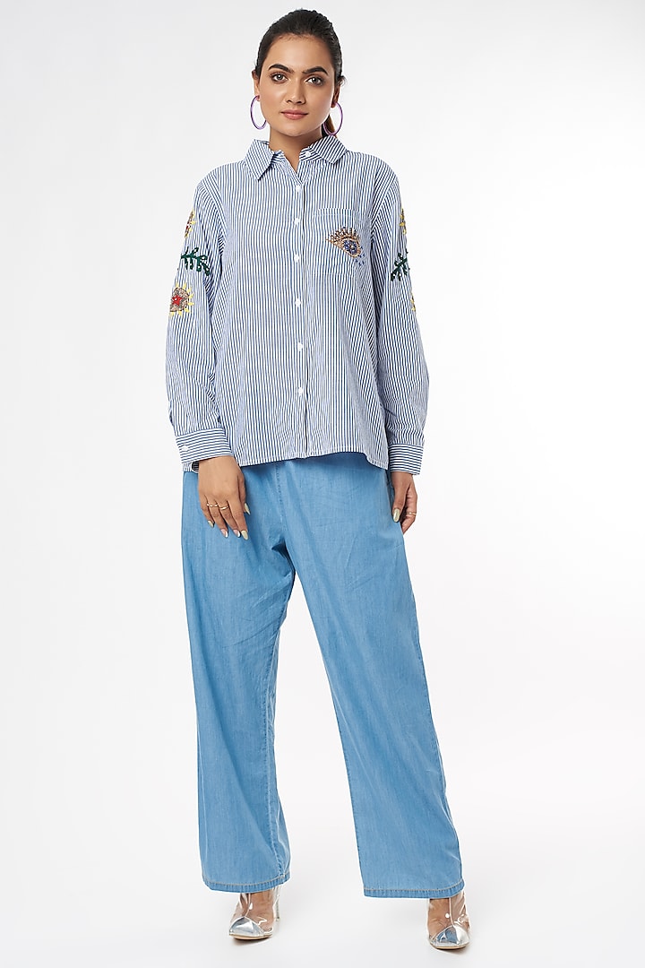 Sky Blue Embroidered Shirt by Nakateki