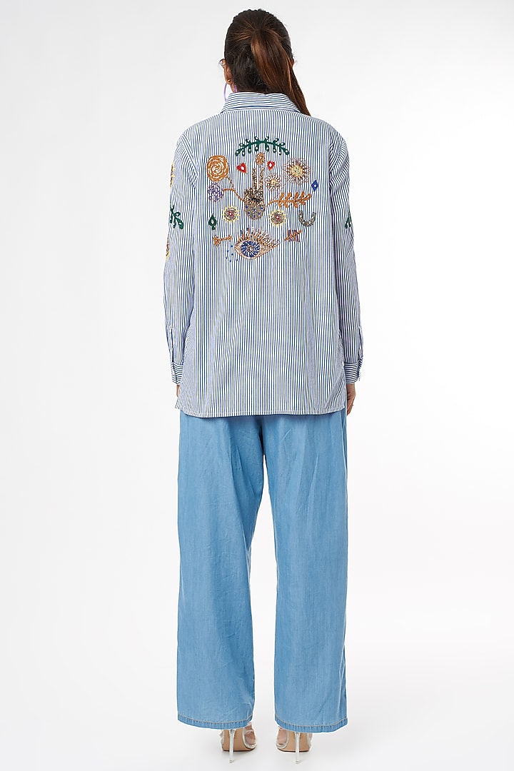 Sky Blue Embroidered Shirt by Nakateki at Pernia's Pop Up Shop