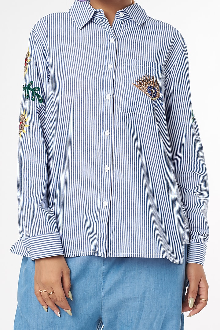 Sky Blue Embroidered Shirt by Nakateki at Pernia's Pop Up Shop