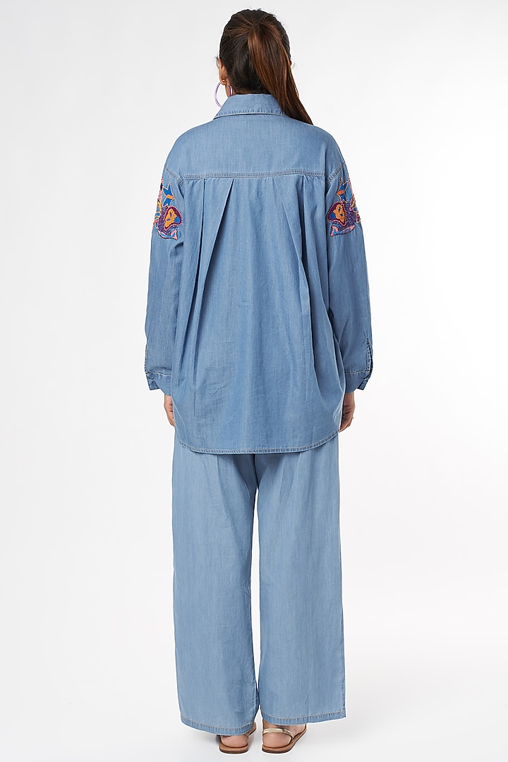 Sky Blue Sequins Embroidered Shirt by Nakateki at Pernia's Pop Up Shop