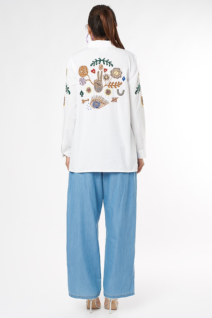 White Embroidered Shirt by Nakateki at Pernia's Pop Up Shop