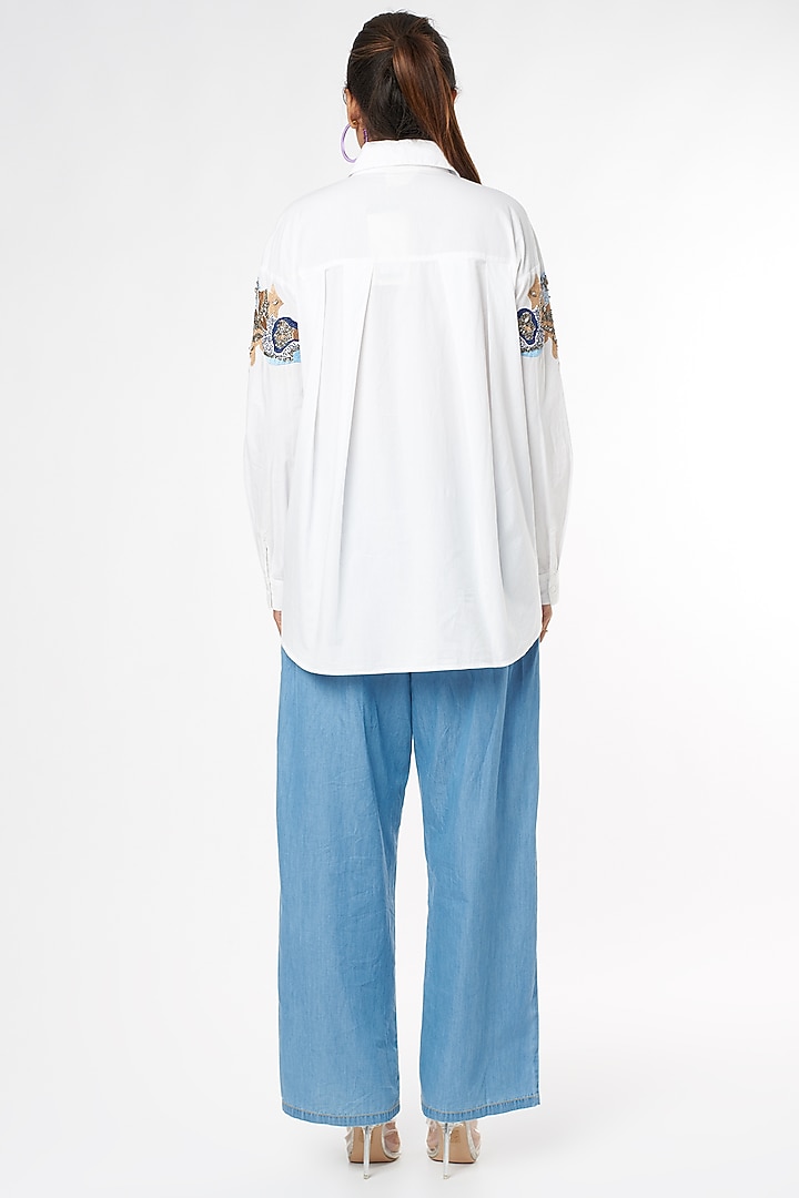 White Sequins Embroidered Shirt by Nakateki at Pernia's Pop Up Shop