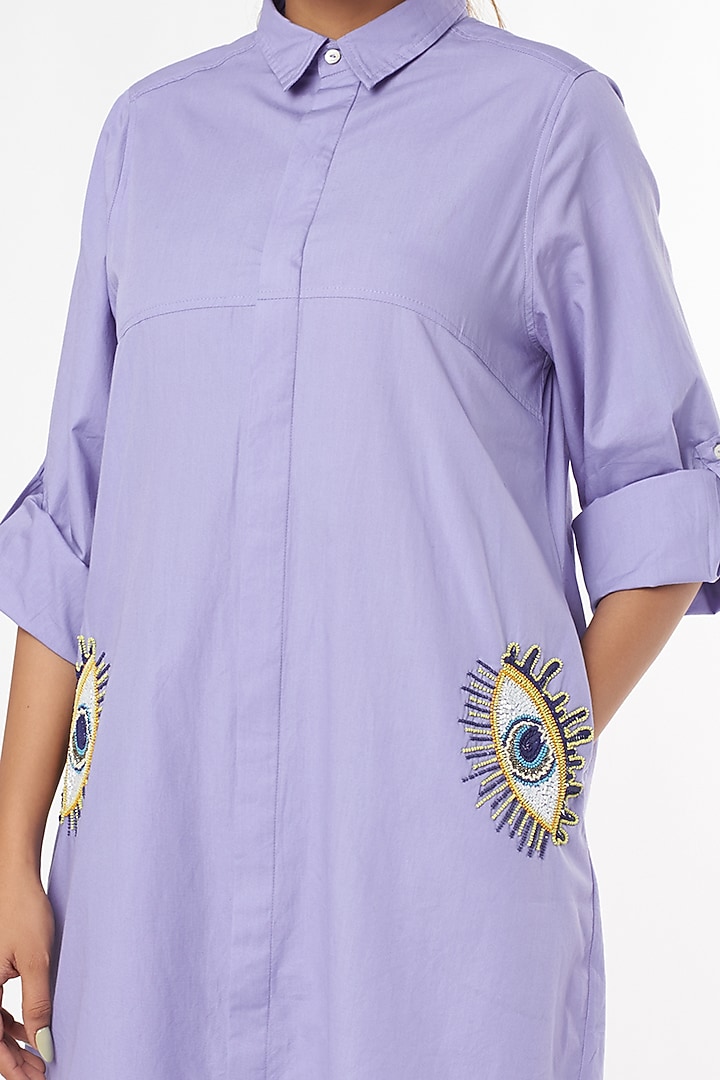 Mauve Cotton Poplin Embroidered Co-Ord Set by Nakateki at Pernia's Pop Up Shop