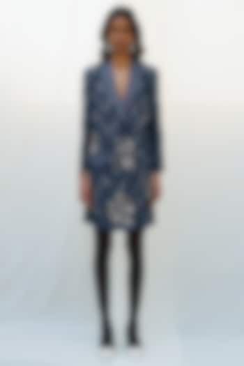 Blue Denim Elastane Floral Abstract Embellished Blazer Vacation Dress by Nakateki at Pernia's Pop Up Shop