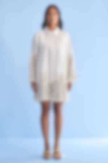 Off-White Cotton Palm Tree Embroidered Vacation Shirt Dress by Nakateki at Pernia's Pop Up Shop