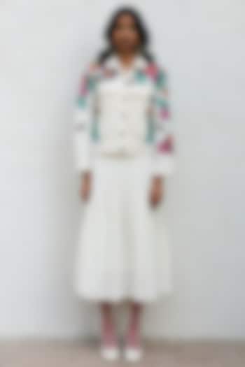 Off-White Cotton Floral Applique Embroidered Jacket by Nakateki at Pernia's Pop Up Shop
