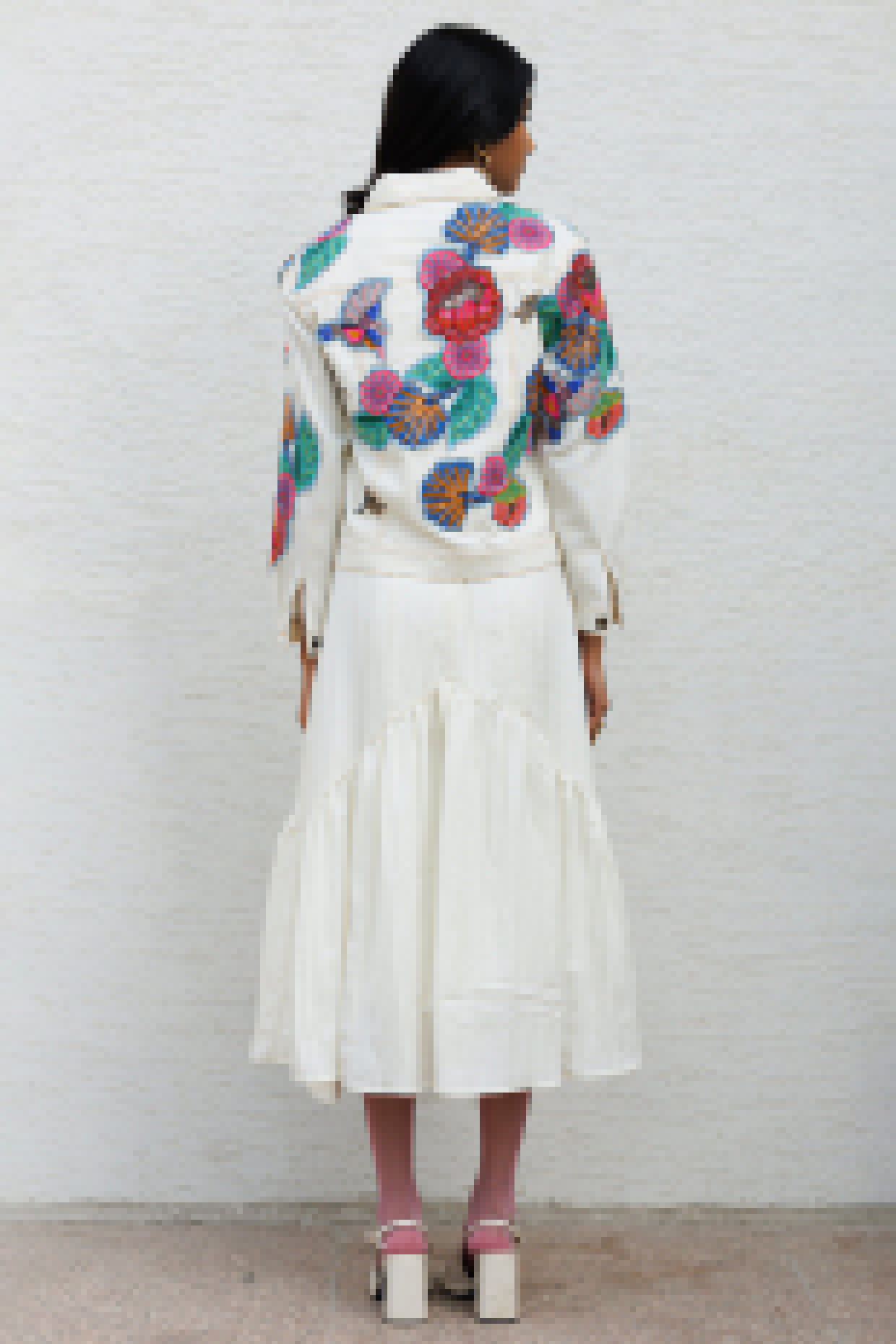 Off-White Cotton Floral Applique Embroidered Jacket by Nakateki at Pernia's Pop Up Shop