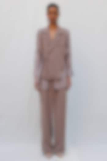 Brown Viscose Polyamide Metallic Embellished Jacket Set by Nakateki at Pernia's Pop Up Shop