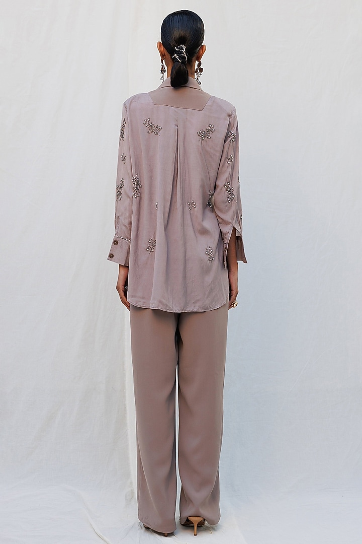 Brown Viscose Polyamide Metallic Embellished Jacket Set by Nakateki at Pernia's Pop Up Shop