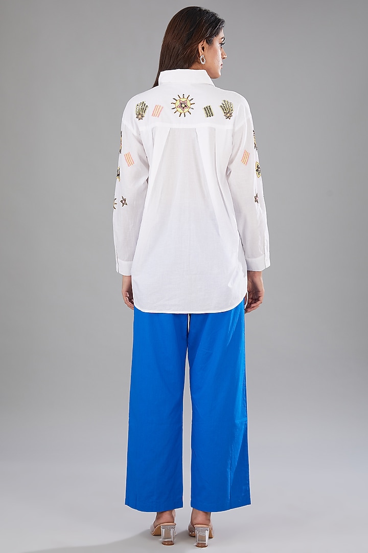 White Cotton Cambric Sequins Embellished High-Low Shirt by Nakateki at Pernia's Pop Up Shop