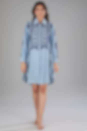Blue Denim Mirror Embellished High-Low Shirt Dress by Nakateki