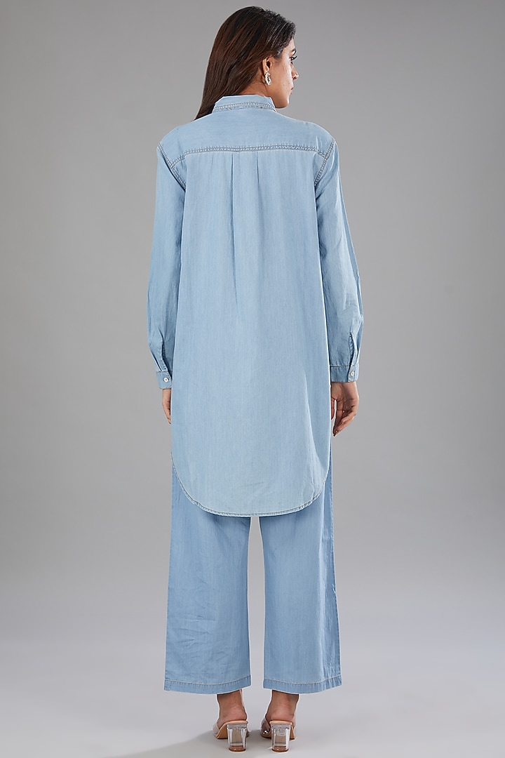Blue Denim Beads Embellished Co-Ord Set by Nakateki at Pernia's Pop Up Shop