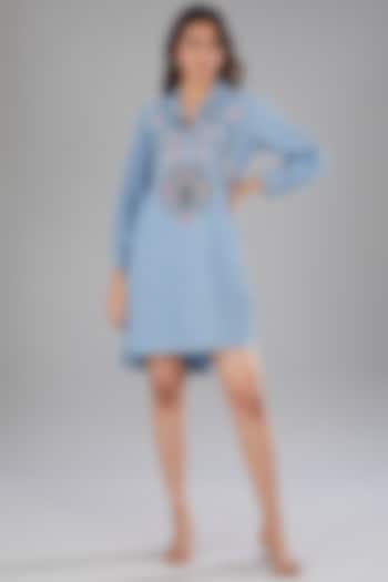 Blue Denim Embellished High-Low Dress by Nakateki