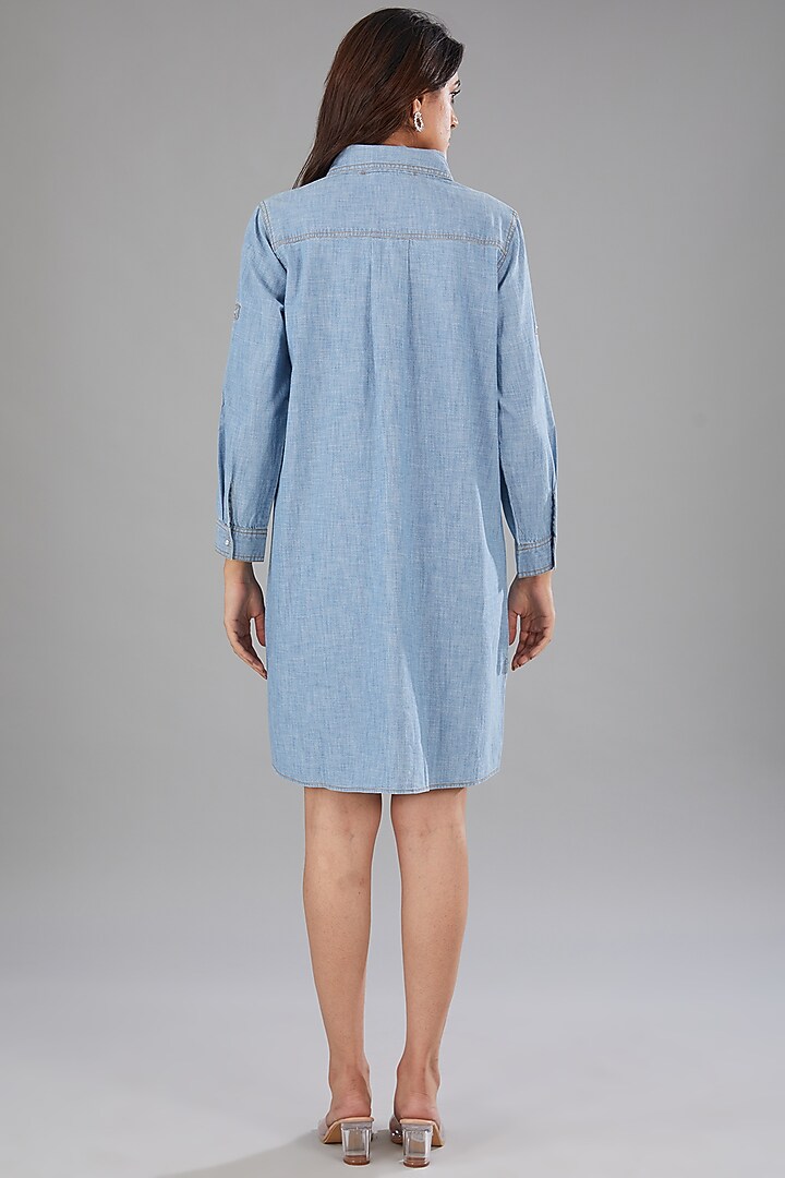 Blue Denim Embellished High-Low Vacation Dress by Nakateki at Pernia's Pop Up Shop
