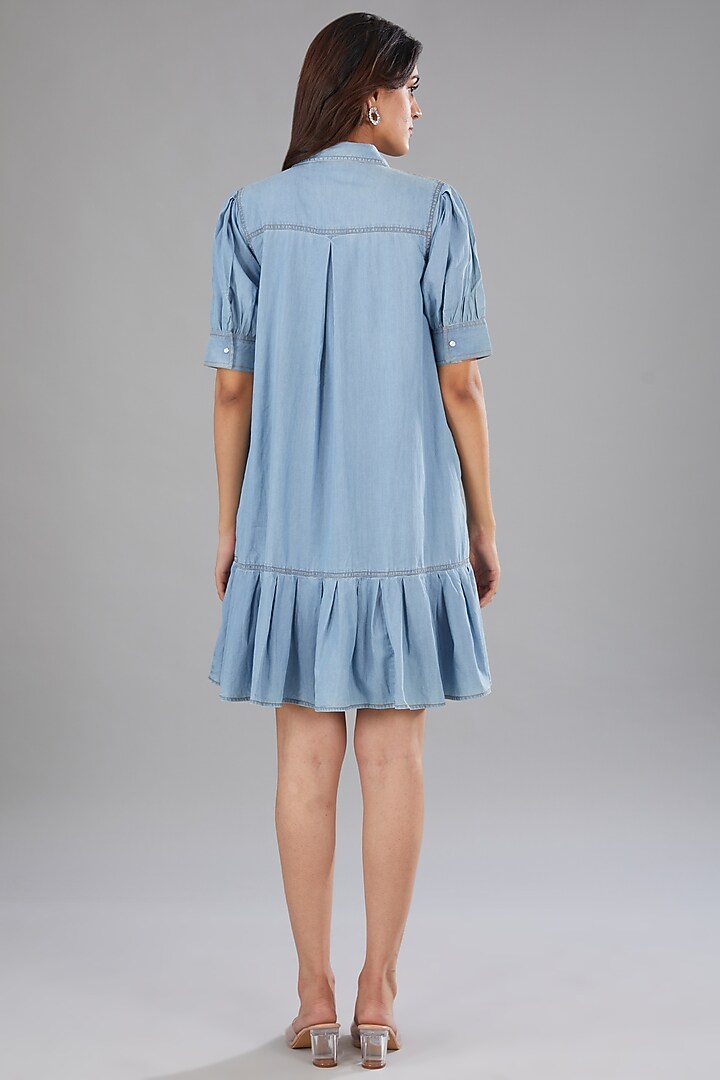 Blue Denim Embellished Pleated Shift Summer Dress by Nakateki at Pernia's Pop Up Shop