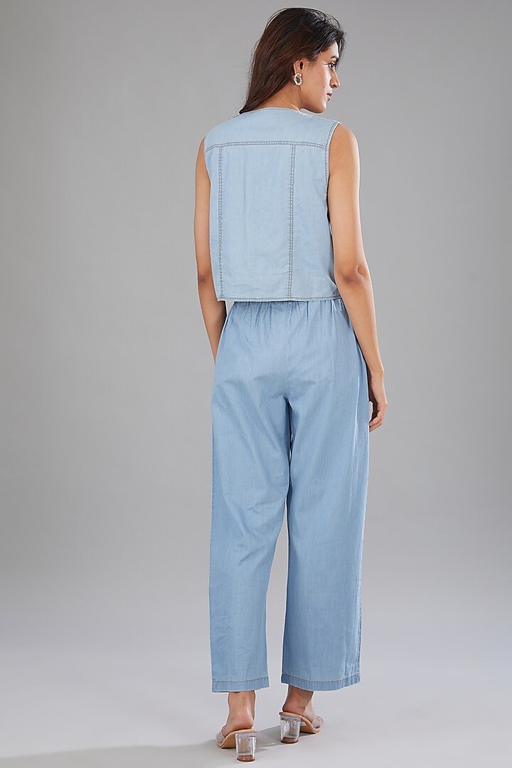 Blue Denim Sequins Embellished Co-Ord Set by Nakateki at Pernia's Pop Up Shop