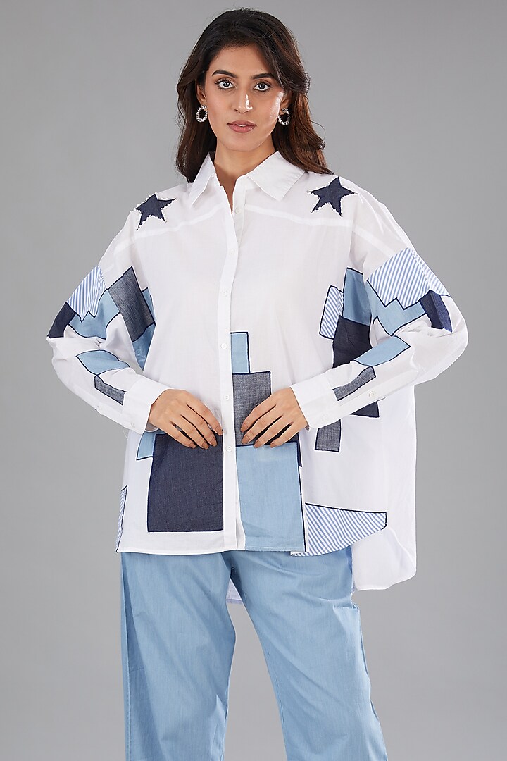 White Soft Cotton Cambric Patchwork Shirt by Nakateki at Pernia's Pop Up Shop