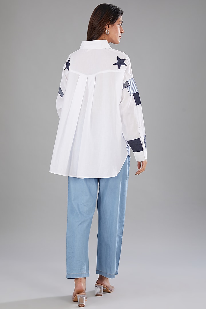 White Soft Cotton Cambric Patchwork Shirt by Nakateki at Pernia's Pop Up Shop