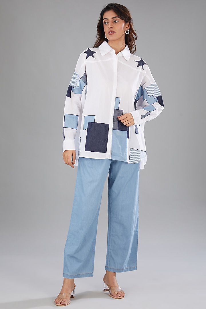 White Soft Cotton Cambric Patchwork Shirt by Nakateki at Pernia's Pop Up Shop