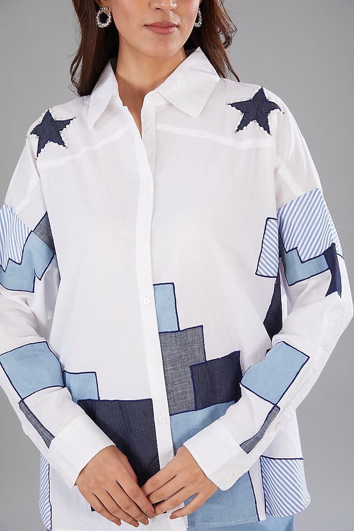 White Soft Cotton Cambric Patchwork Shirt by Nakateki at Pernia's Pop Up Shop