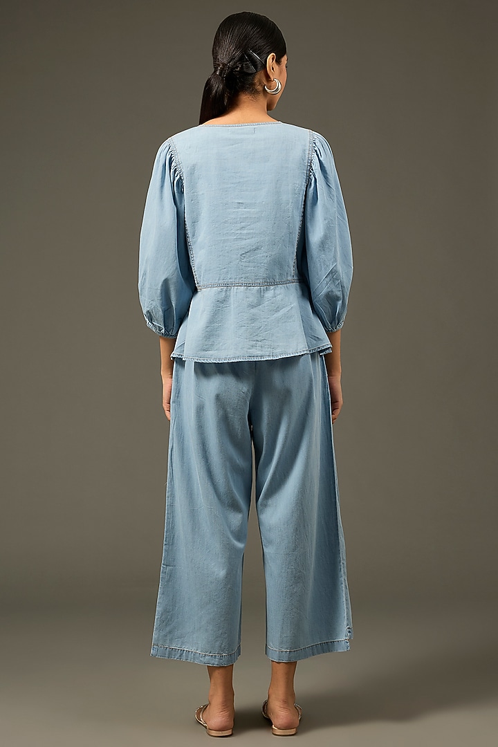 Blue Denim Cotton Beaded Handwork Co-Ord Set by Nakateki at Pernia's Pop Up Shop