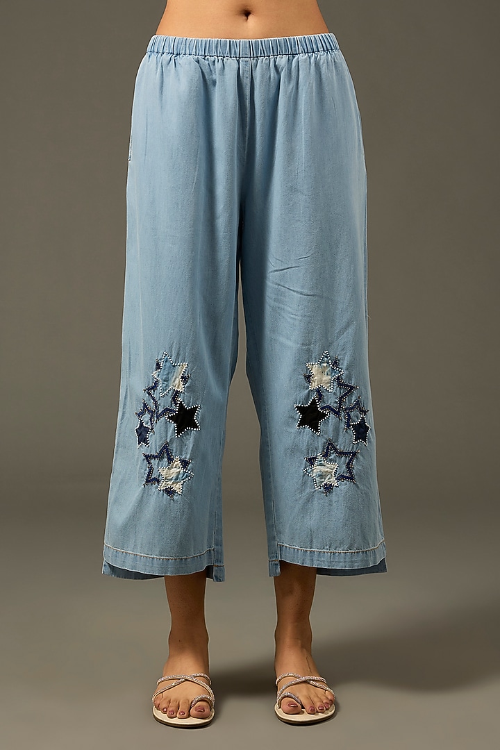 Blue Denim Cotton Beaded Handwork Co-Ord Set by Nakateki at Pernia's Pop Up Shop