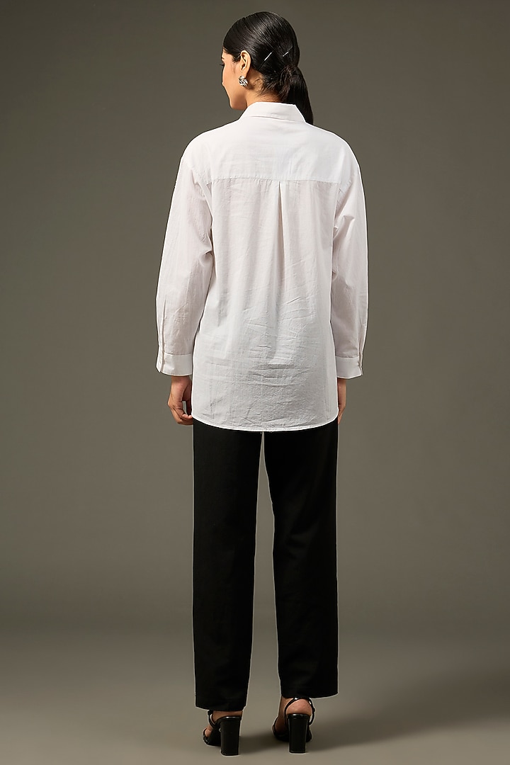 White Cambric Cotton Denim Handwork Shirt by Nakateki at Pernia's Pop Up Shop