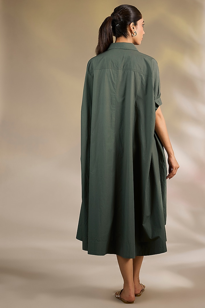 Green Cotton Poplin Floral Beaded Embellished Vacation Dress by Nakateki at Pernia's Pop Up Shop