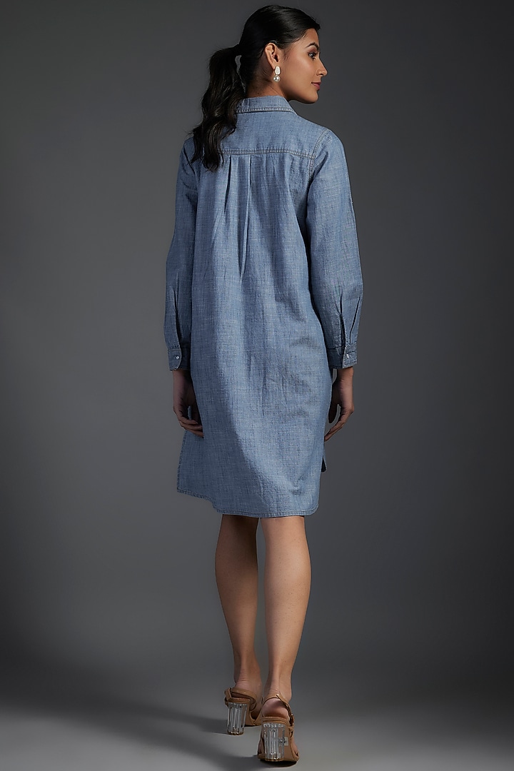 Blue Cotton & Denim Applique Embellished High-Low Shift Vacation Dress by Nakateki at Pernia's Pop Up Shop
