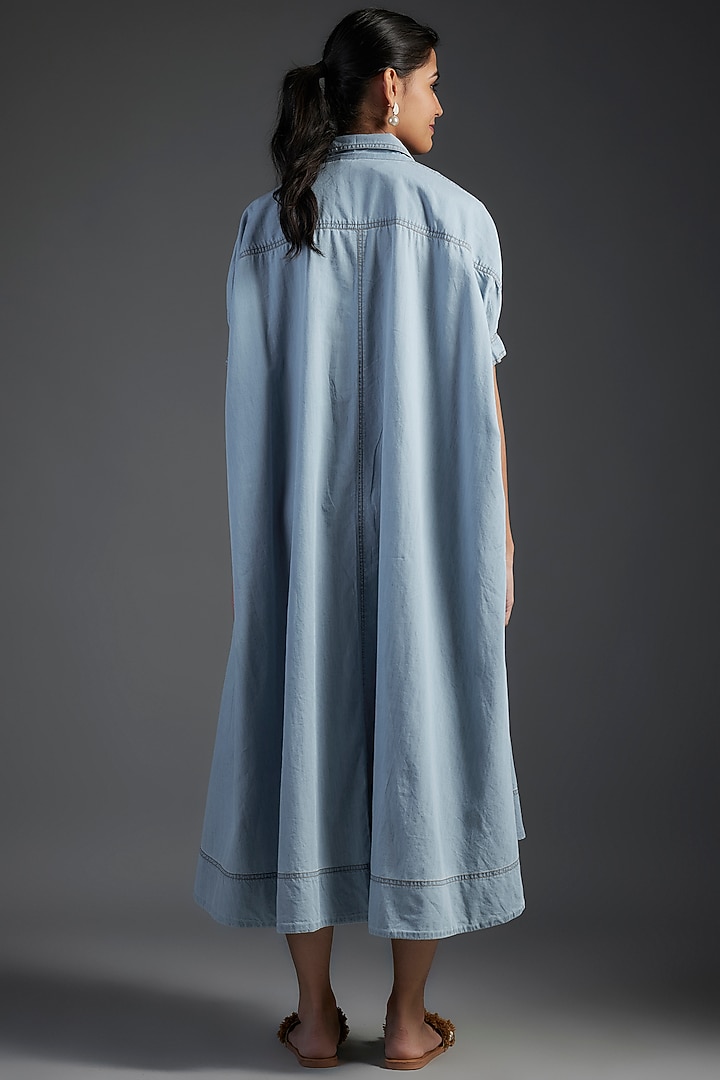 Blue Cotton & Washed Denim Floral Beads Embellished Vacation Dress by Nakateki at Pernia's Pop Up Shop