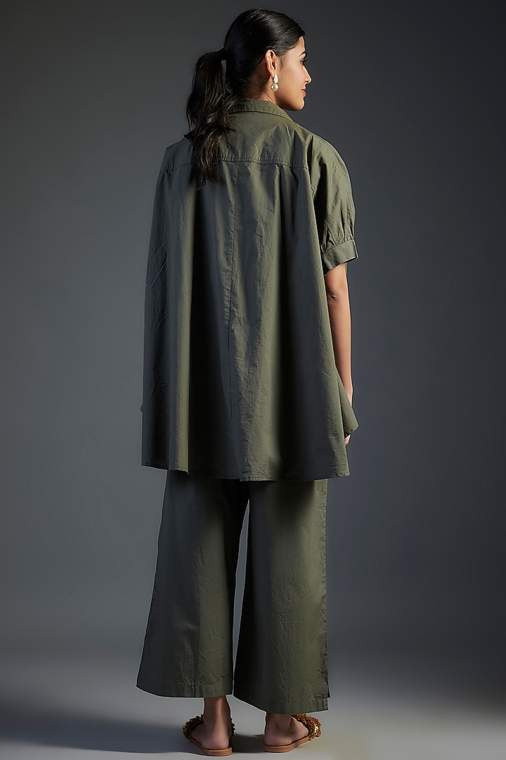 Green Cotton Poplin Floral Beads Embellished Co-Ord Set by Nakateki at Pernia's Pop Up Shop