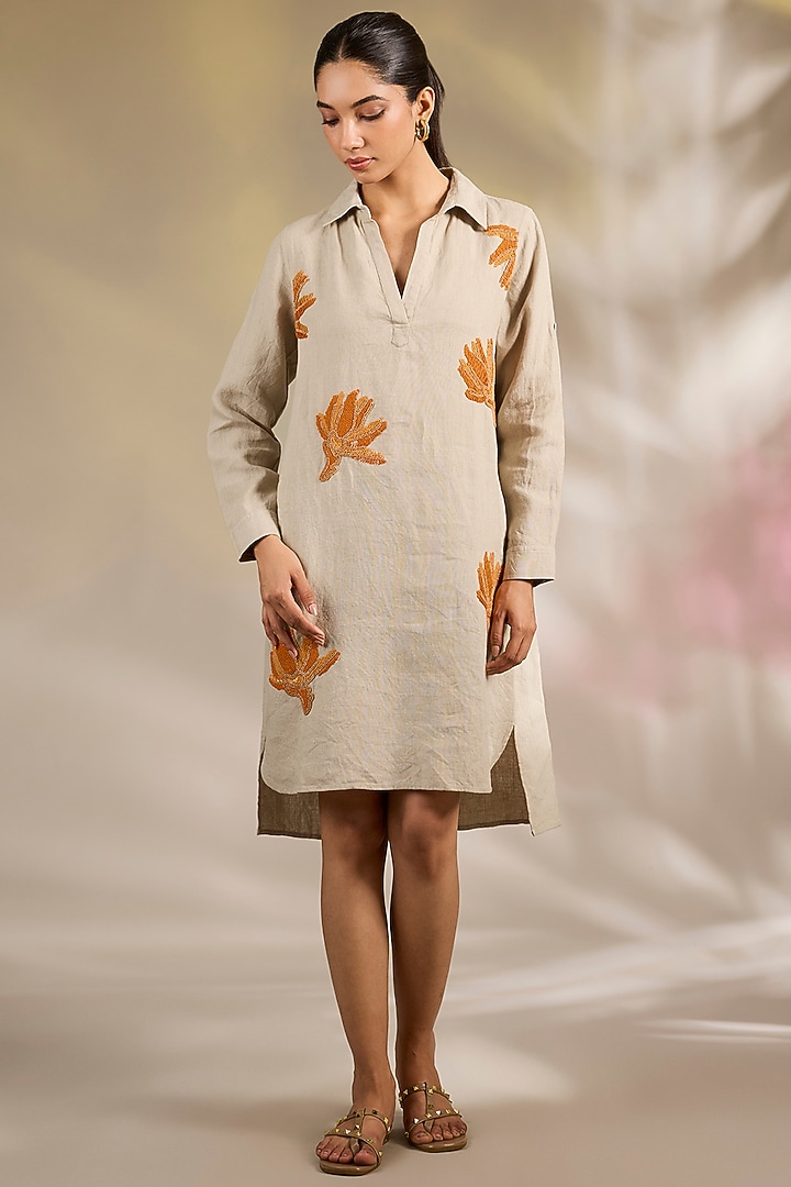 Beige Linen Vacation Dress by Nakateki at Pernia's Pop Up Shop