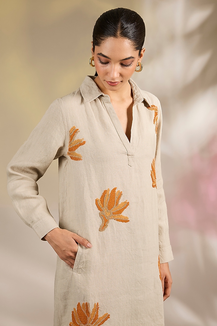 Beige Linen Vacation Dress by Nakateki at Pernia's Pop Up Shop