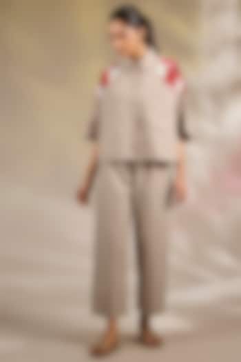 Beige Cotton Poplin Floral Embellished Co-Ord Set by Nakateki at Pernia's Pop Up Shop