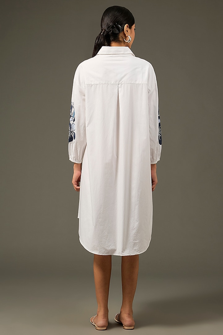 White Cotton Poplin Applique Embroidered Vacation Shirt Dress by Nakateki at Pernia's Pop Up Shop
