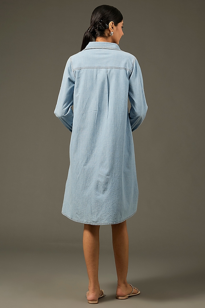 Blue Denim Cotton Embellished Midi Vacation Dress by Nakateki at Pernia's Pop Up Shop
