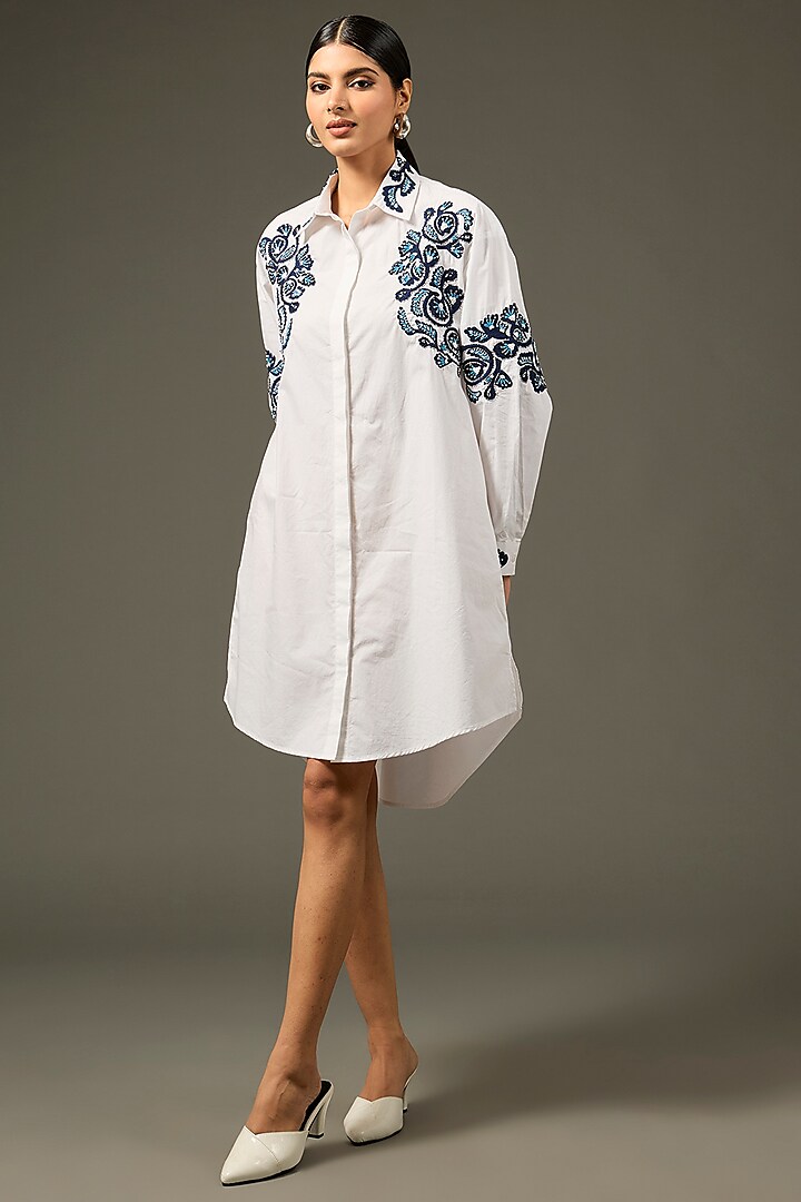 White Cotton Beads Handwork Dress by Nakateki at Pernia's Pop Up Shop