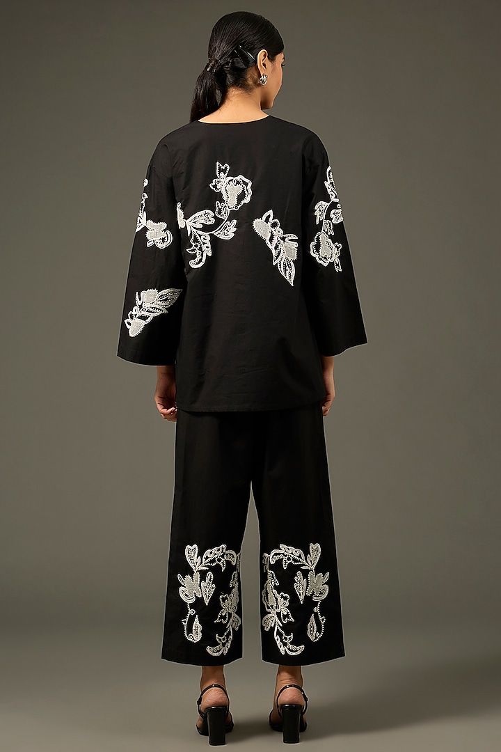 Black Cotton Poplin Dori Embroidered Co-Ord Set by Nakateki at Pernia's Pop Up Shop