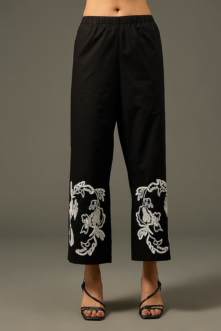 Black Cotton Poplin Dori Embroidered Co-Ord Set by Nakateki at Pernia's Pop Up Shop