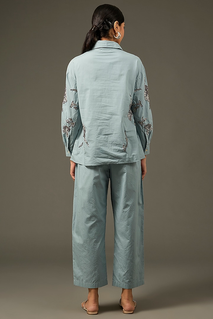 Grey Cotton Poplin Floral Embellished Co-Ord Set by Nakateki at Pernia's Pop Up Shop