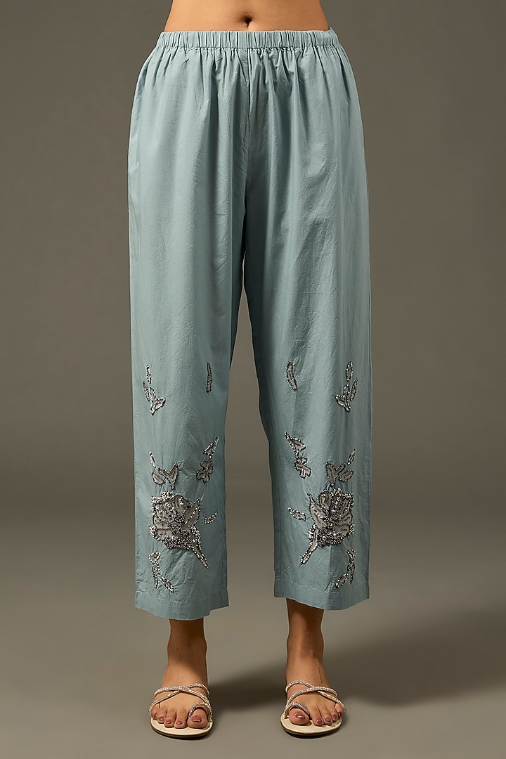 Grey Cotton Poplin Floral Embellished Co-Ord Set by Nakateki at Pernia's Pop Up Shop