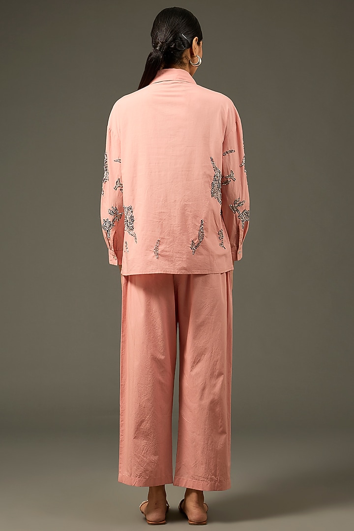 Pink Cotton Poplin Floral Embellished Co-Ord Set by Nakateki at Pernia's Pop Up Shop