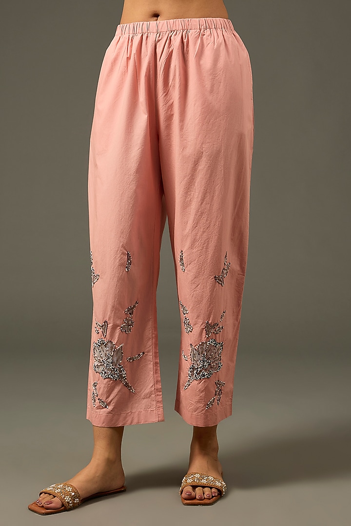 Pink Cotton Poplin Floral Embellished Co-Ord Set by Nakateki at Pernia's Pop Up Shop
