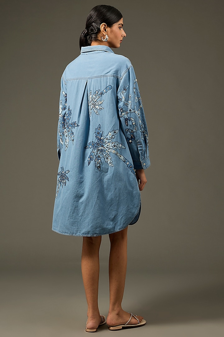 Blue Denim Cotton Applique Handwork Vacation Dress by Nakateki at Pernia's Pop Up Shop