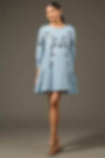 Blue Denim Cotton Applique Patchwork Shift Dress by Nakateki at Pernia's Pop Up Shop