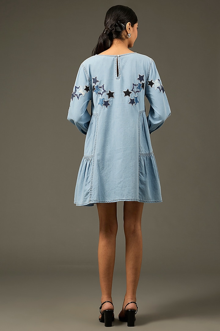 Blue Denim Cotton Applique Patchwork Shift Summer Dress by Nakateki at Pernia's Pop Up Shop