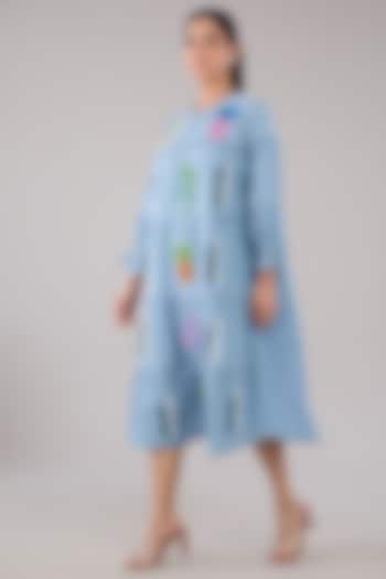 Blue Washed Denim & Cotton Bead Embellished Layered Dress by Nakateki