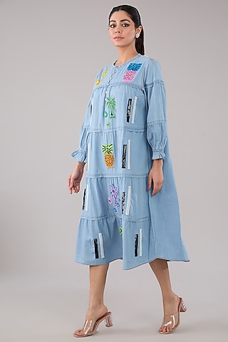 Pretty Latest Embroidered Women Denim Dresses
