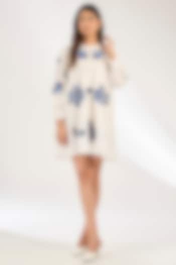 Off-White Cotton Cambric Applique Embellished Mini Summer Dress by Nakateki at Pernia's Pop Up Shop